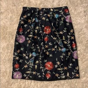 Black floral silk petite skirt
